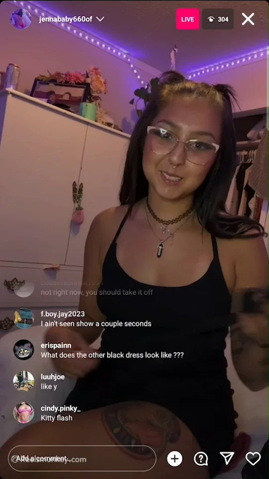 Cute Brunette Instagram Babe Changing Dress On Livestream