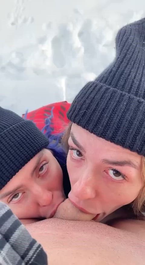 Big Dick Double Blowjob Outdoor