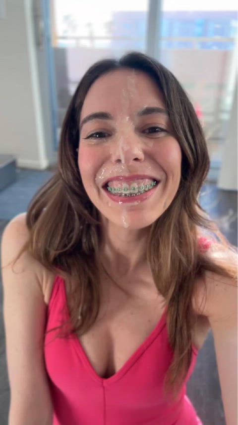 Braces Brunette Cum